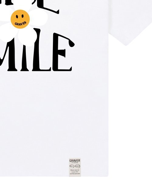 GRAVER（グレーバー）の「[ユニセックス]ナイススマイルロゴフラワー半袖Tシャツ_ホワイト（Tシャツ/カットソー・レディース・ホワイト・SMALL/MEDIUM/LARGE/X-LARGE）」の4枚目の写真
