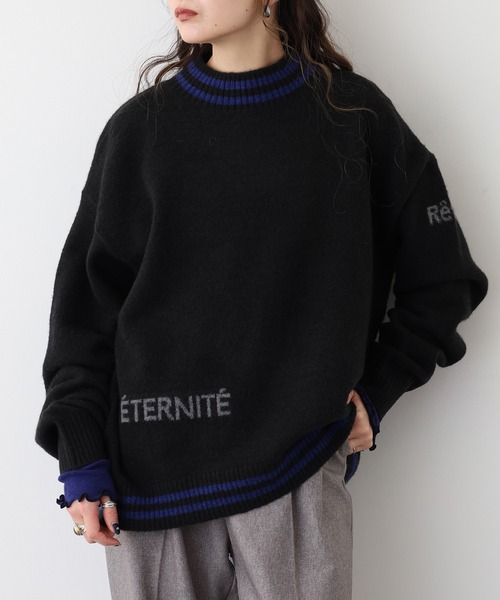 EGLANTINE(エグランティーヌ)の「EGLANTINE ライン入りロゴニット(ニット/セーター・レディース・レッド/ブラック/チャコールグレー・38)」の1枚目の写真
