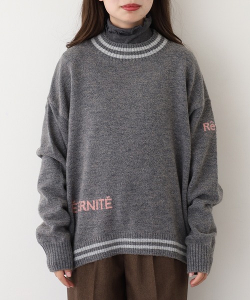 EGLANTINE(エグランティーヌ)の「EGLANTINE ライン入りロゴニット(ニット/セーター・レディース・レッド/ブラック/チャコールグレー・38)」の12枚目の写真