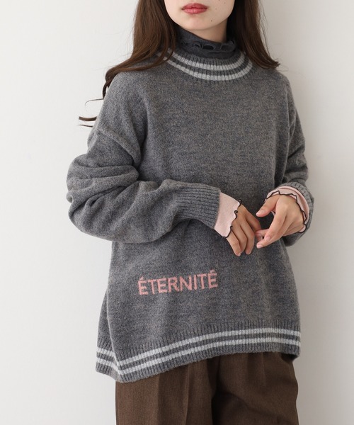 EGLANTINE(エグランティーヌ)の「EGLANTINE ライン入りロゴニット(ニット/セーター・レディース・レッド/ブラック/チャコールグレー・38)」の4枚目の写真