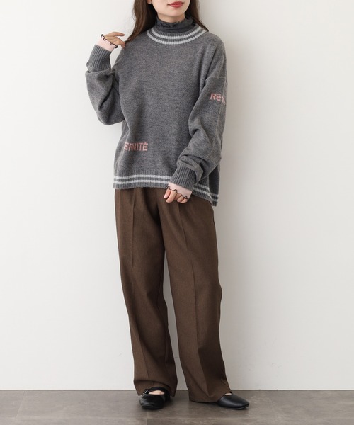 EGLANTINE(エグランティーヌ)の「EGLANTINE ライン入りロゴニット(ニット/セーター・レディース・レッド/ブラック/チャコールグレー・38)」の14枚目の写真