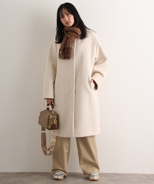 ElegChic(エレグシック)の「フェイクウールラムライクコート(ノーカラーコート・レディース・モカ/アイボリー/ネイビー・M/L)」の2枚目の写真