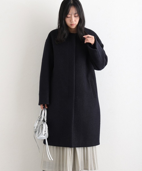 ElegChic(エレグシック)の「フェイクウールラムライクコート(ノーカラーコート・レディース・モカ/アイボリー/ネイビー・M/L)」の9枚目の写真