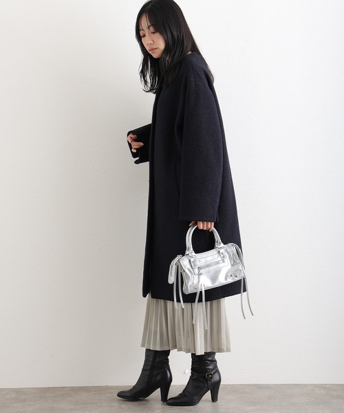 ElegChic(エレグシック)の「フェイクウールラムライクコート(ノーカラーコート・レディース・モカ/アイボリー/ネイビー・M/L)」の10枚目の写真