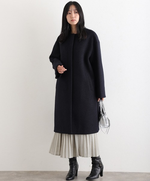 ElegChic(エレグシック)の「フェイクウールラムライクコート(ノーカラーコート・レディース・モカ/アイボリー/ネイビー・M/L)」の4枚目の写真