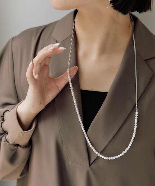 セール】《金属アレルギー対応/ステンレス》ロングパールネックレス