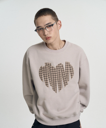 MOO（エムオーオー）の「チェックハートアップリケスウェットシャツ - サンドベージュ（スウェット）」