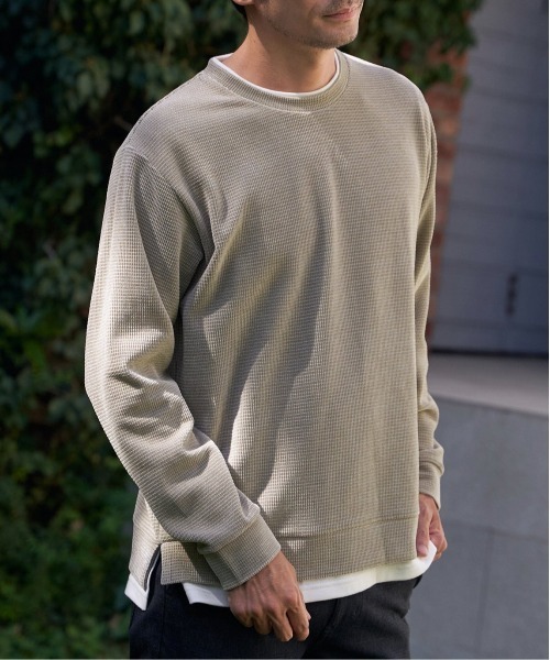 ikka（イッカ）の「モールワッフルフェイクレイヤードプルオーバー（スウェット・メンズ・ベージュ/チャコール/ブルー/ブラウン系その他/ワイン・M/L/XL/S）」の3枚目の写真