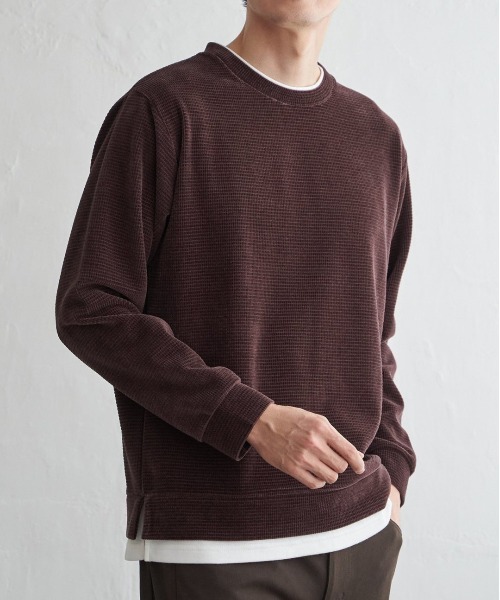 ikka（イッカ）の「モールワッフルフェイクレイヤードプルオーバー（スウェット・メンズ・ベージュ/チャコール/ブルー/ブラウン系その他/ワイン・M/L/XL/S）」の5枚目の写真