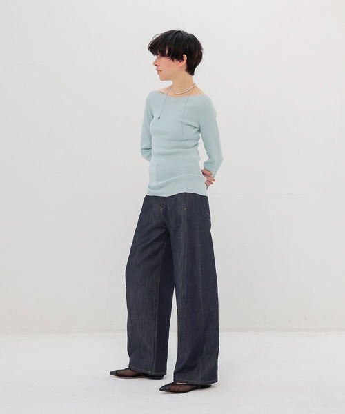 DRESSLAVE(ドレスレイブ)の「rib slim fit pull(リブスリムフィットプルオーバー)(Tシャツ/カットソー・レディース・ホワイト/ネイビー/ブルー・38)」の11枚目の写真