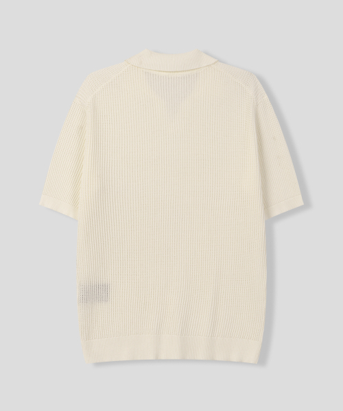 BLACK MOMENT（ブラックモーメント）の「ミニマルワッフルカラー ニット半袖Tシャツ[アイボリー]（ニット/セーター・メンズ・アイボリー・MEDIUM/LARGE）」の3枚目の写真