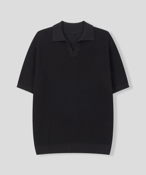 BLACK MOMENT（ブラックモーメント）の「ミニマルワッフルカラー ニット半袖Tシャツ[アイボリー]（ニット/セーター・メンズ・アイボリー・MEDIUM/LARGE）」の4枚目の写真