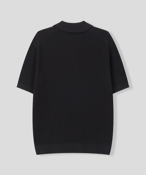 BLACK MOMENT（ブラックモーメント）の「ミニマルワッフルカラー ニット半袖Tシャツ[アイボリー]（ニット/セーター・メンズ・アイボリー・MEDIUM/LARGE）」の5枚目の写真