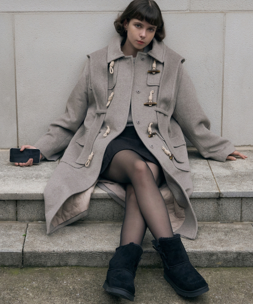 ソフトカシミヤフードスカーフダッフルコート [M.GREY]（ダッフル