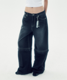runningHIGH（ランニングハイ）の「Detachable Two Way Denim Pants [Black]（デニムパンツ）」