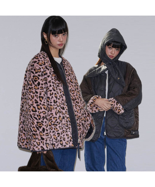 セール】ホピリバーシブルキルティングファージャケットチャコール+