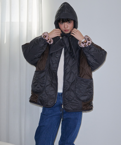 セール】ホピリバーシブルキルティングファージャケットチャコール+