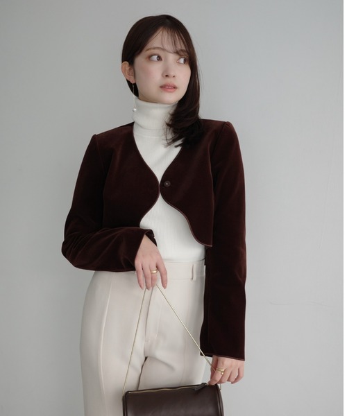 ニュアンスウェーブベルベットジャケット（ノーカラージャケット