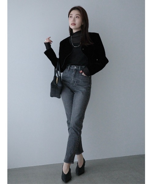 ニュアンスウェーブベルベットジャケット（ノーカラージャケット