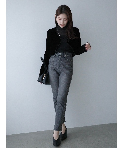 ニュアンスウェーブベルベットジャケット（ノーカラージャケット