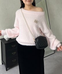 バックメタルボートネックシャギーニット