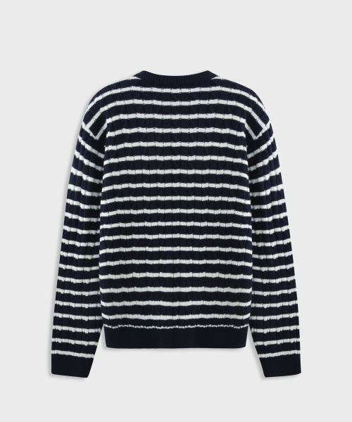 ASHOUR（アッシュアワー）の「Cable Stripe Knit Navy（ニット/セーター・メンズ・その他・MEDIUM）」の2枚目の写真