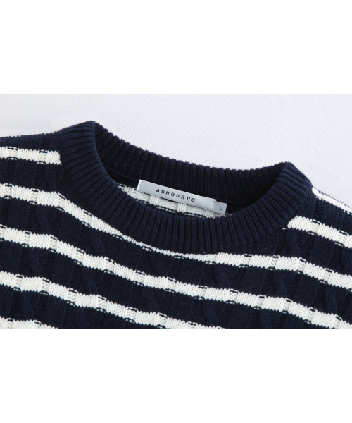 ASHOUR（アッシュアワー）の「Cable Stripe Knit Navy（ニット/セーター・メンズ・その他・MEDIUM）」の3枚目の写真