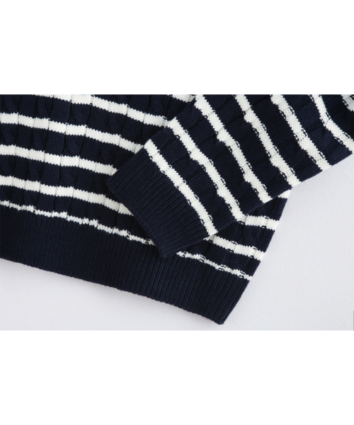 ASHOUR（アッシュアワー）の「Cable Stripe Knit Navy（ニット/セーター・メンズ・その他・MEDIUM）」の4枚目の写真