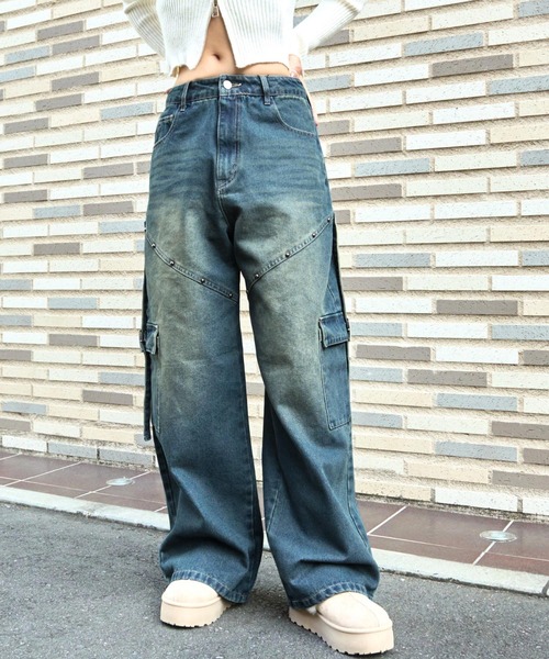 ANAP（アナップ）の「スタッズ デザイン カーゴ デニムパンツ（デニムパンツ・レディース・ダークアッシュ/ブルー・M/S）」の9枚目の写真