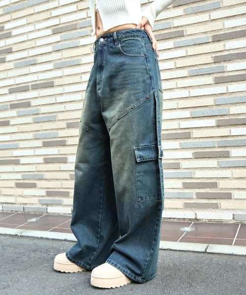 ANAP（アナップ）の「スタッズ デザイン カーゴ デニムパンツ（デニムパンツ・レディース・ダークアッシュ/ブルー・M/S）」の10枚目の写真