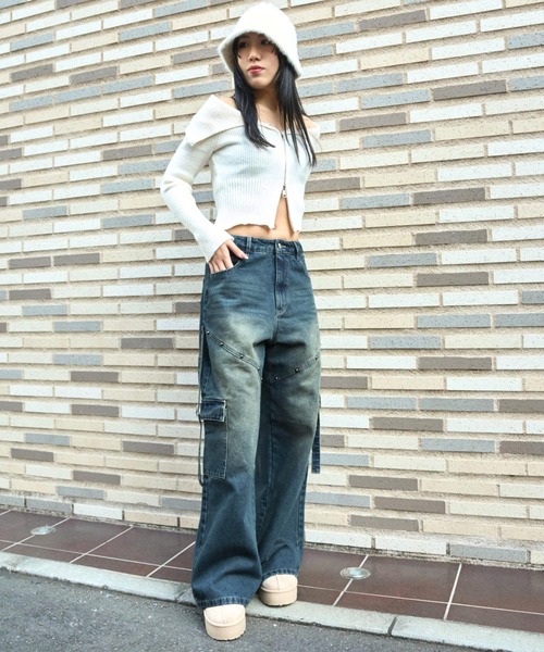 ANAP（アナップ）の「スタッズ デザイン カーゴ デニムパンツ（デニムパンツ・レディース・ダークアッシュ/ブルー・M/S）」の13枚目の写真