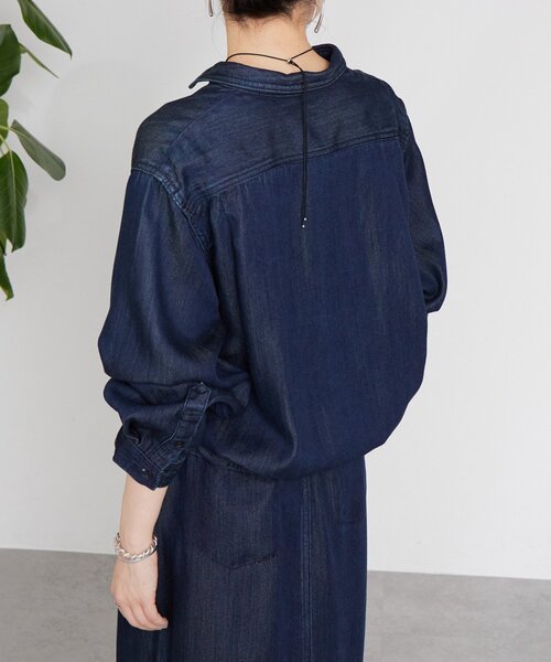 BEARDSLEY（ビアズリー）の「トロミデニムショートシャツ（シャツ/ブラウス・レディース・インディゴブルー・FREE）」の6枚目の写真