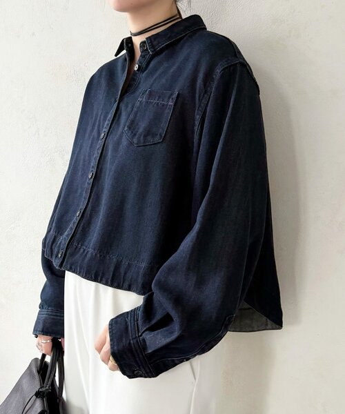 BEARDSLEY（ビアズリー）の「トロミデニムショートシャツ（シャツ/ブラウス・レディース・インディゴブルー・FREE）」の12枚目の写真