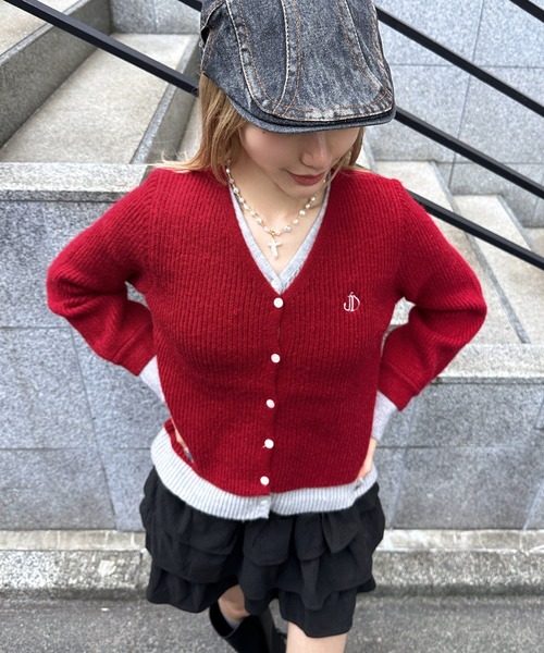Judin(ジュディン)の「Layered two-tone cardigan【JD】(ニット/セーター・レディース・ブラウン/レッド/ブラック・FREE)」の3枚目の写真