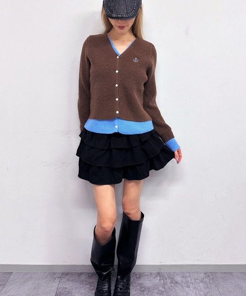 Judin(ジュディン)の「Layered two-tone cardigan【JD】(ニット/セーター・レディース・ブラウン/レッド/ブラック・FREE)」の7枚目の写真