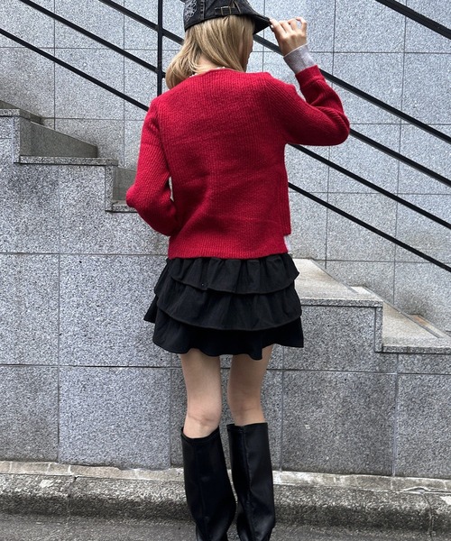 Judin(ジュディン)の「Layered two-tone cardigan【JD】(ニット/セーター・レディース・ブラウン/レッド/ブラック・FREE)」の13枚目の写真