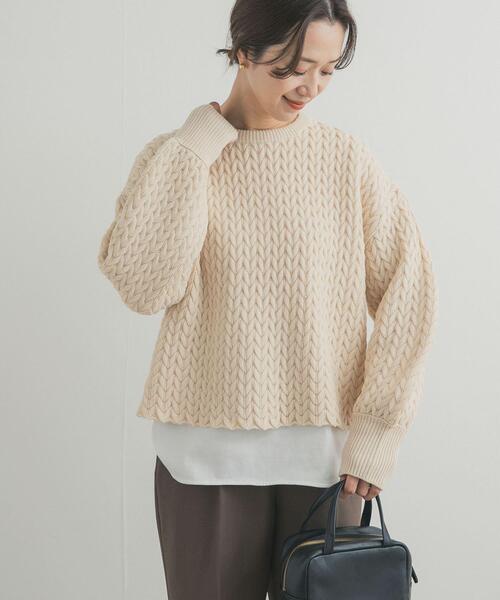 URBAN RESEARCH DOORS（アーバンリサーチドアーズ）の「ヘリンボーン柄ニットプルオーバー（ニット/セーター・レディース・ライトベージュ/チャコールグレー・FREE）」の3枚目の写真