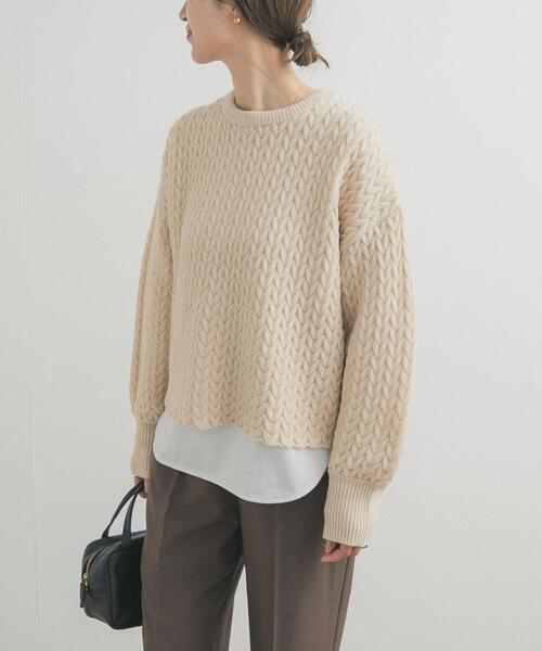 URBAN RESEARCH DOORS（アーバンリサーチドアーズ）の「ヘリンボーン柄ニットプルオーバー（ニット/セーター・レディース・ライトベージュ/チャコールグレー・FREE）」の5枚目の写真