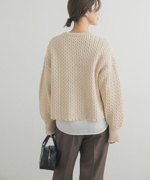 URBAN RESEARCH DOORS（アーバンリサーチドアーズ）の「ヘリンボーン柄ニットプルオーバー（ニット/セーター・レディース・ライトベージュ/チャコールグレー・FREE）」の6枚目の写真