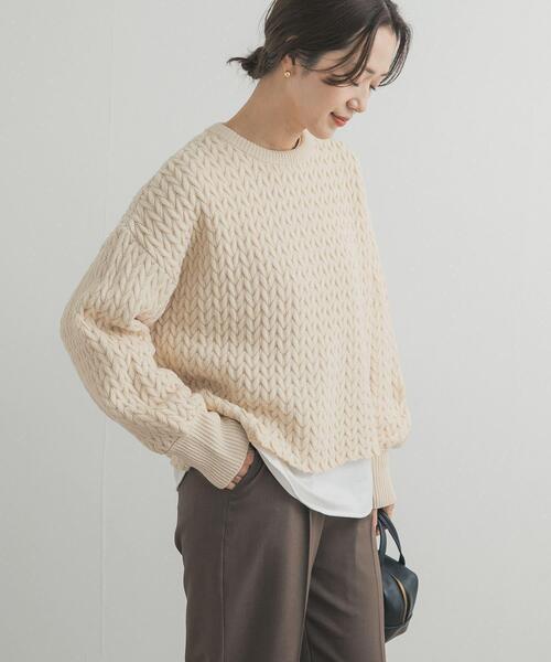 URBAN RESEARCH DOORS（アーバンリサーチドアーズ）の「ヘリンボーン柄ニットプルオーバー（ニット/セーター・レディース・ライトベージュ/チャコールグレー・FREE）」の7枚目の写真