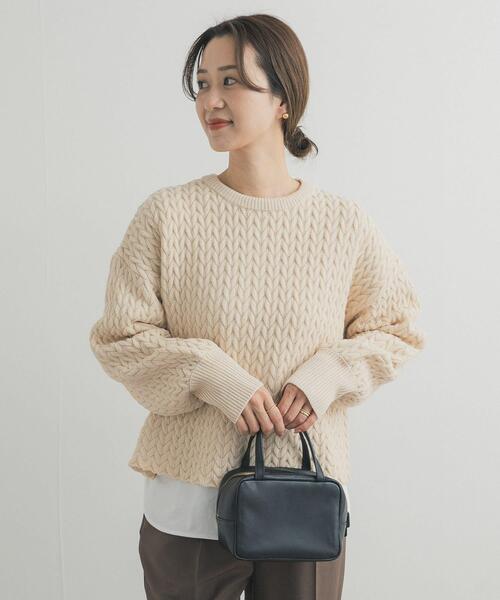 URBAN RESEARCH DOORS（アーバンリサーチドアーズ）の「ヘリンボーン柄ニットプルオーバー（ニット/セーター・レディース・ライトベージュ/チャコールグレー・FREE）」の8枚目の写真