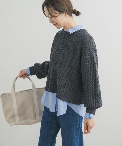 URBAN RESEARCH DOORS（アーバンリサーチドアーズ）の「ヘリンボーン柄ニットプルオーバー（ニット/セーター・レディース・ライトベージュ/チャコールグレー・FREE）」の12枚目の写真