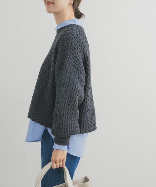 URBAN RESEARCH DOORS（アーバンリサーチドアーズ）の「ヘリンボーン柄ニットプルオーバー（ニット/セーター・レディース・ライトベージュ/チャコールグレー・FREE）」の13枚目の写真