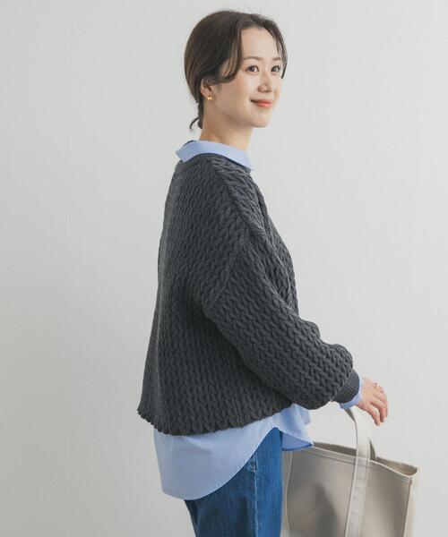 URBAN RESEARCH DOORS（アーバンリサーチドアーズ）の「ヘリンボーン柄ニットプルオーバー（ニット/セーター・レディース・ライトベージュ/チャコールグレー・FREE）」の14枚目の写真