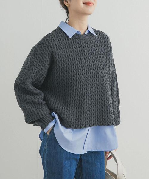 URBAN RESEARCH DOORS（アーバンリサーチドアーズ）の「ヘリンボーン柄ニットプルオーバー（ニット/セーター・レディース・ライトベージュ/チャコールグレー・FREE）」の15枚目の写真