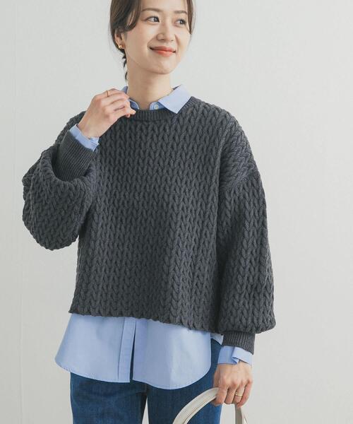 URBAN RESEARCH DOORS（アーバンリサーチドアーズ）の「ヘリンボーン柄ニットプルオーバー（ニット/セーター・レディース・ライトベージュ/チャコールグレー・FREE）」の17枚目の写真