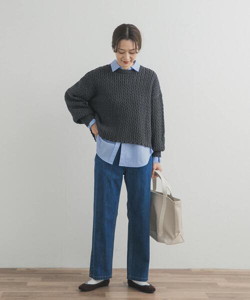 URBAN RESEARCH DOORS（アーバンリサーチドアーズ）の「ヘリンボーン柄ニットプルオーバー（ニット/セーター・レディース・ライトベージュ/チャコールグレー・FREE）」の18枚目の写真