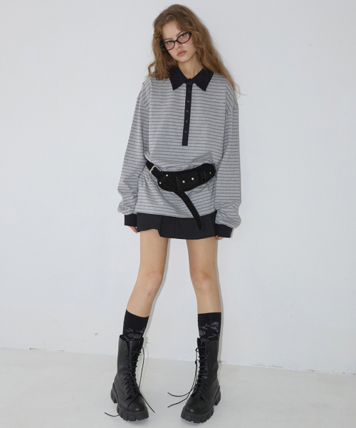RENSE（レンセ）の「Striped Long Sleeve Rugby Tee Melange Gray（ポロシャツ・レディース・その他・ONE SIZE）」の2枚目の写真