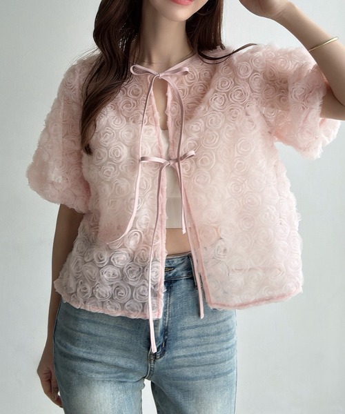 Meiru(メイル)の「フラワーチュール2wayリボンブラウス(シャツ/ブラウス・レディース・ブラック/アイボリー/ピンク・SMALL/MEDIUM/LARGE)」の1枚目の写真