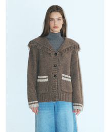 Fringe Sailor Wool Knit Cardigan, Mocha Brown